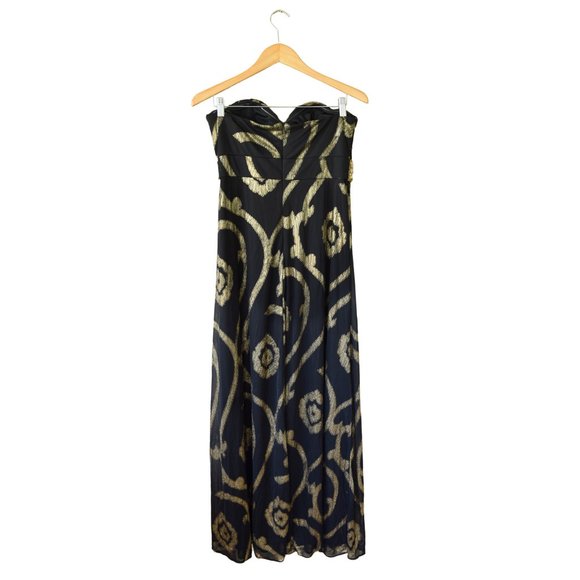 Betsy & Adam Black Metallic Gold Swirl Embellished Strapless Maxi Dress Gown - Picture 7 of 11
